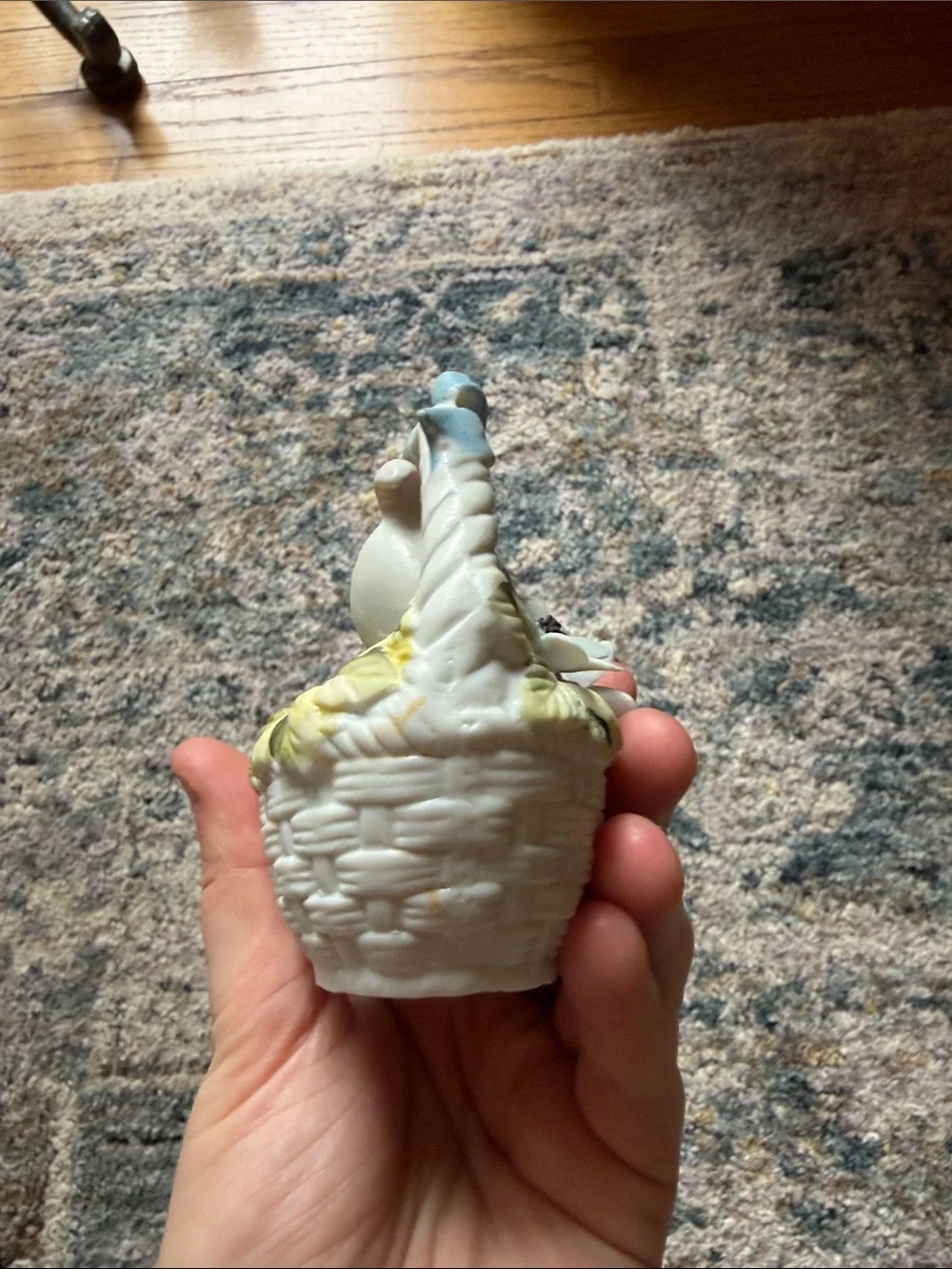 GEORGIAN FINE BONE CHINA BASKET OF BUNNIES & FLOWERS BUNNY